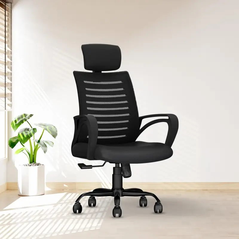 Office Chair - Adjustable Seat Height, Sturdy Metal Base, Revolving Study & Computer Chair for Work from Home, Black