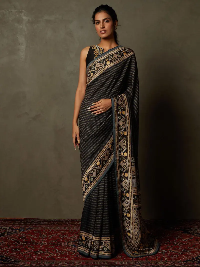 Black & Beige Noni Saree With Stitched Blouse