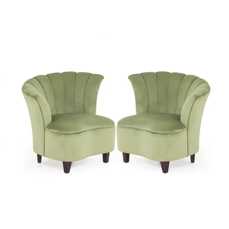 Peachtree Butterfly 1 Seater Chair for Living Room, Mango Wooden Frame & Sheesham Wood Leg | Velvet Fabric Chair for Dining Room | Single Seater Chair | No Armstyle |1 Year Warrranty (Set of 2, Green)