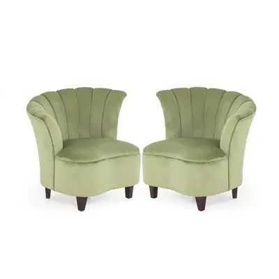 Peachtree Butterfly 1 Seater Chair for Living Room, Mango Wooden Frame & Sheesham Wood Leg | Velvet Fabric Chair for Dining Room | Single Seater Chair | No Armstyle |1 Year Warrranty (Set of 2, Green)