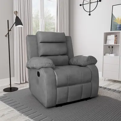 Bharat Lifestyle Austin Manual Recliner | 1 Seater Chair Sofa | Single Sofa Recliner| 3 Comfort Position | Wooden Frame | Suede Fabric | 1 Seater Recliner for Living Room Bedroom,1 Year Warranty, Grey