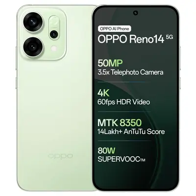 OPPO Reno14 5G (Mint Green, 8GB RAM, 256GB Storage) with No Cost EMI/Additional Exchange Offers