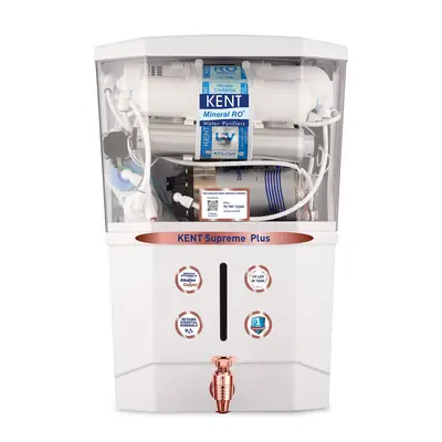KENT Supreme Plus Alkaline+Copper RO Water Purifier | RO+UV+UF+Alk +Cu+TDSControl+UV LED Tank|Advanced ROTech for Sabse Shudh Paani | Auto Flush | 8L| 20LPH | Ideal for Borewell/Tanker/Municipal Water