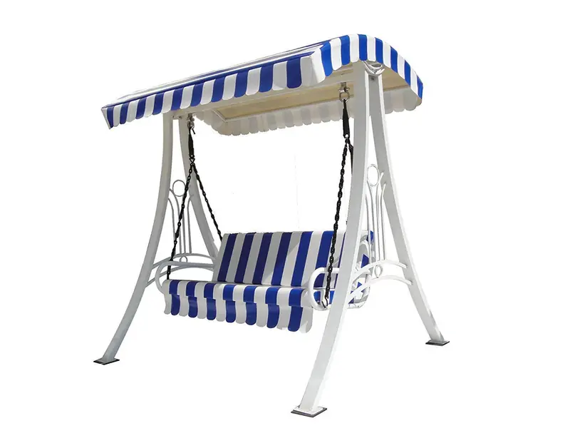 Swing/Jhula Indoor Outdoor With Stand, Roof & Seat 300 Kgs Capacity (White),White, Blue,3 Seater(Hmck-001)(Wrought Iron), 58.66 CM