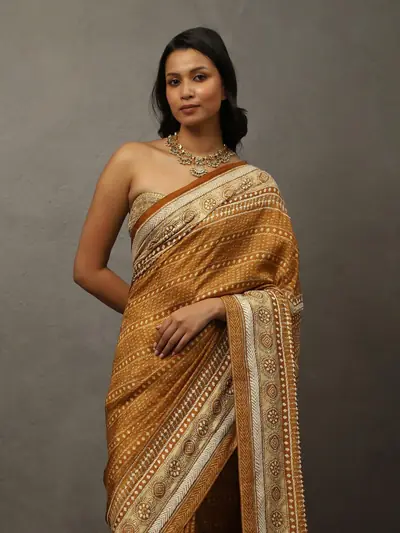 Camel Brown Bhairavi Saree With Unstitched Blouse