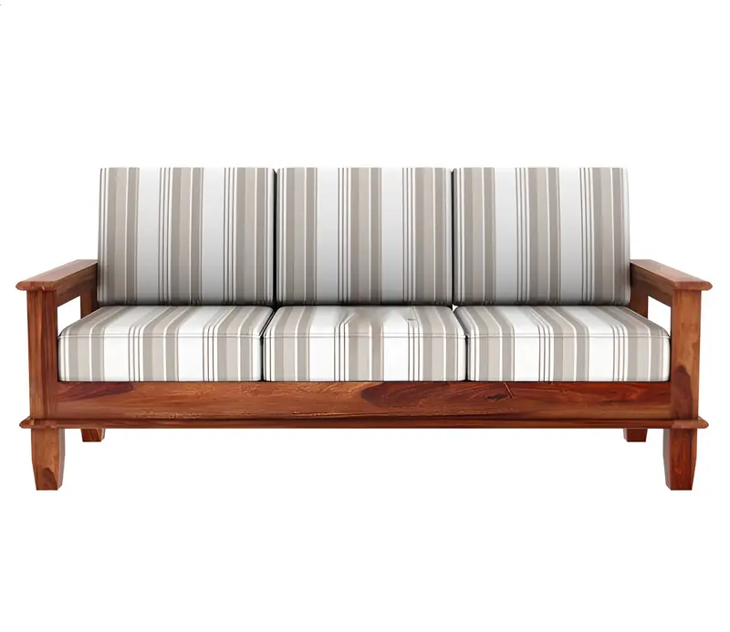 RATANDHARA FURNITURE Solid sheesham Wood Wooden 3 Seater Sofa for Living Room - Sofa with Cousins seat - Sitting Pretty 3-Seater Couch Design 2 (Honey Finish)