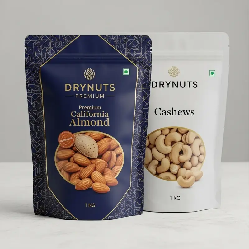 DRYNUTS Premium Healthy Combo: Gourmet California Almonds (1 KG) & Classic Cashew Nuts (1 KG)
