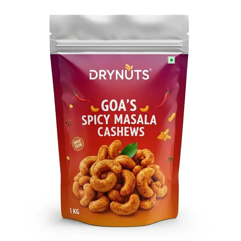 DRYNUTS Premium Goa's Spicy Masala Cashews: An Authentic and Fiery Snacking Delicacy, Roasted to Perfection (1 KG)